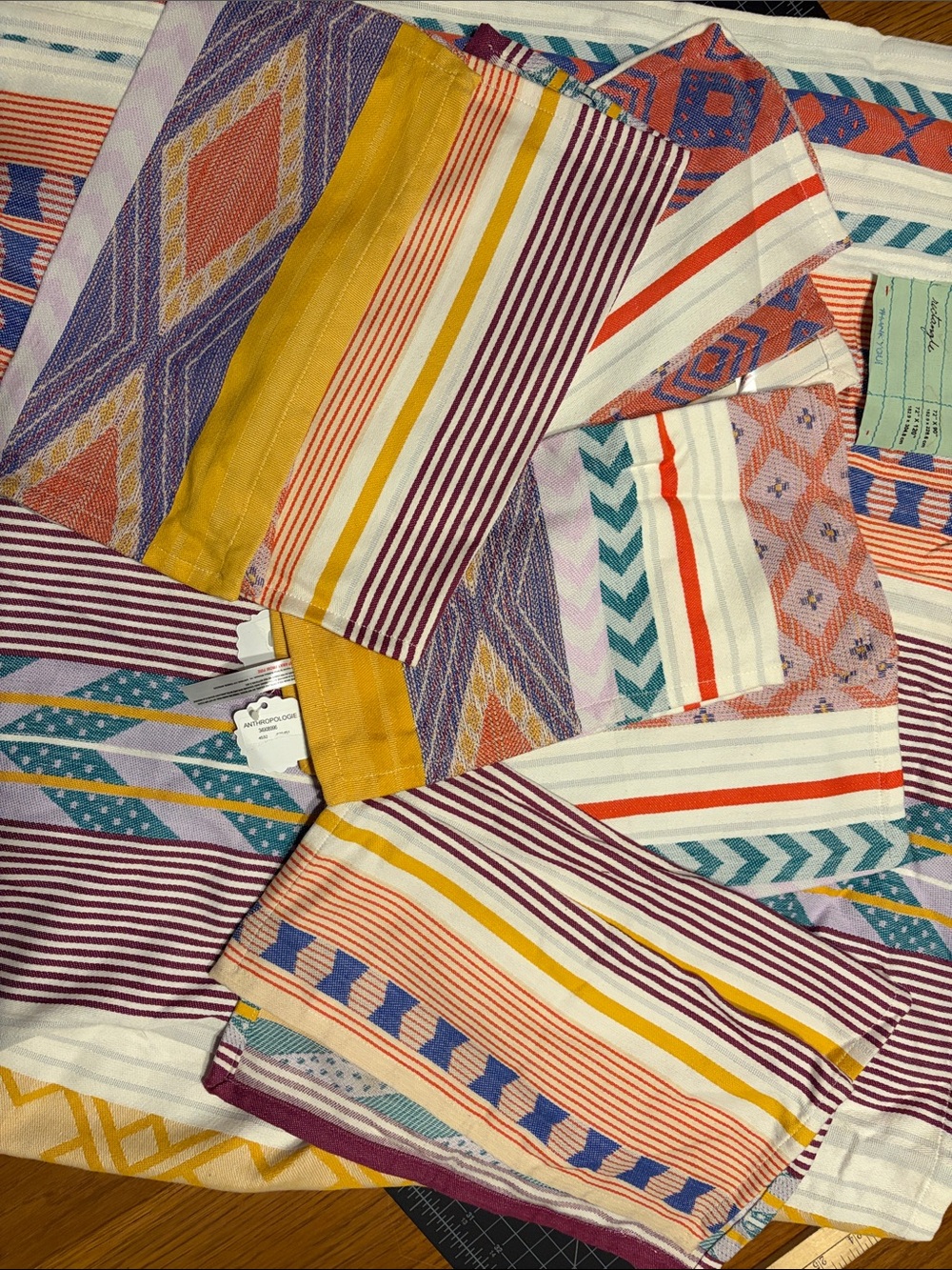 Anthropology Colorful Striped and Geometric Textile tablecloth and 9 napkins - Picture 2 of 5